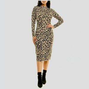 NWT Nina Leonard Leopard Knit Sweater Dress Size Large